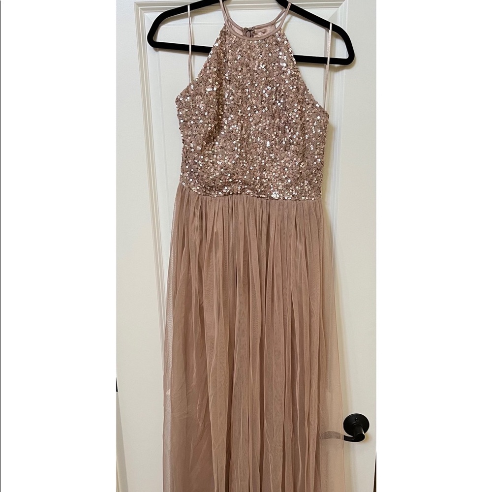 Halter Neck Tulle Maxi Dress with Sequins